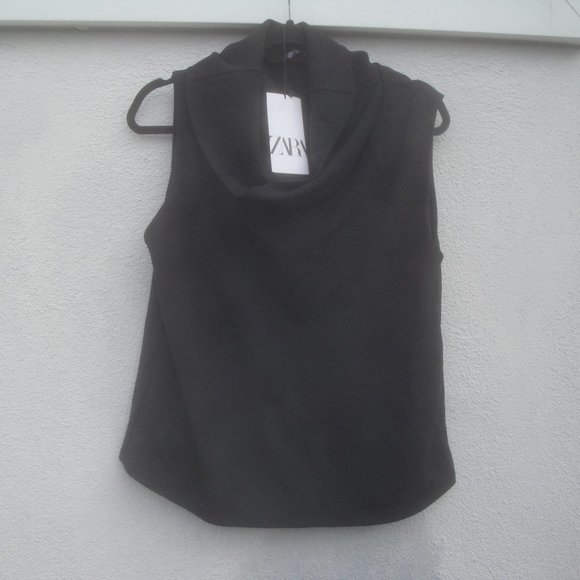 Zara Women's Top 7" Cowl neckline Size XL Black Sleeveless Polyester NEW - Picture 2 of 7